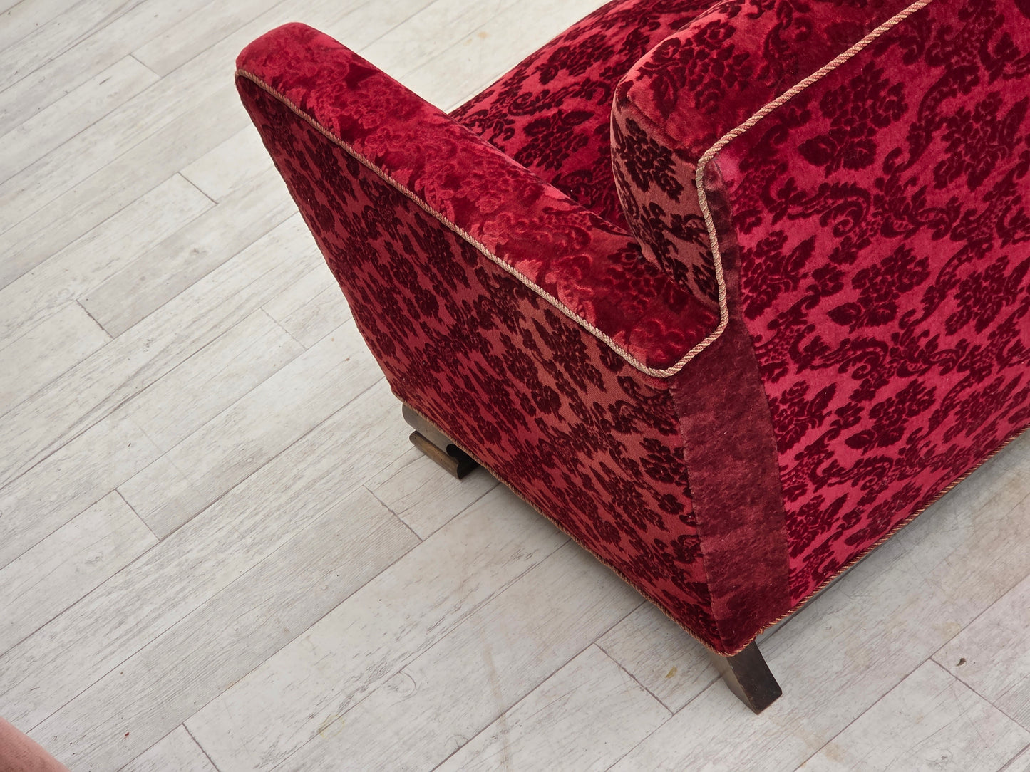 1950s, Danish 3-seater sofa, furniture velour, oak wood.