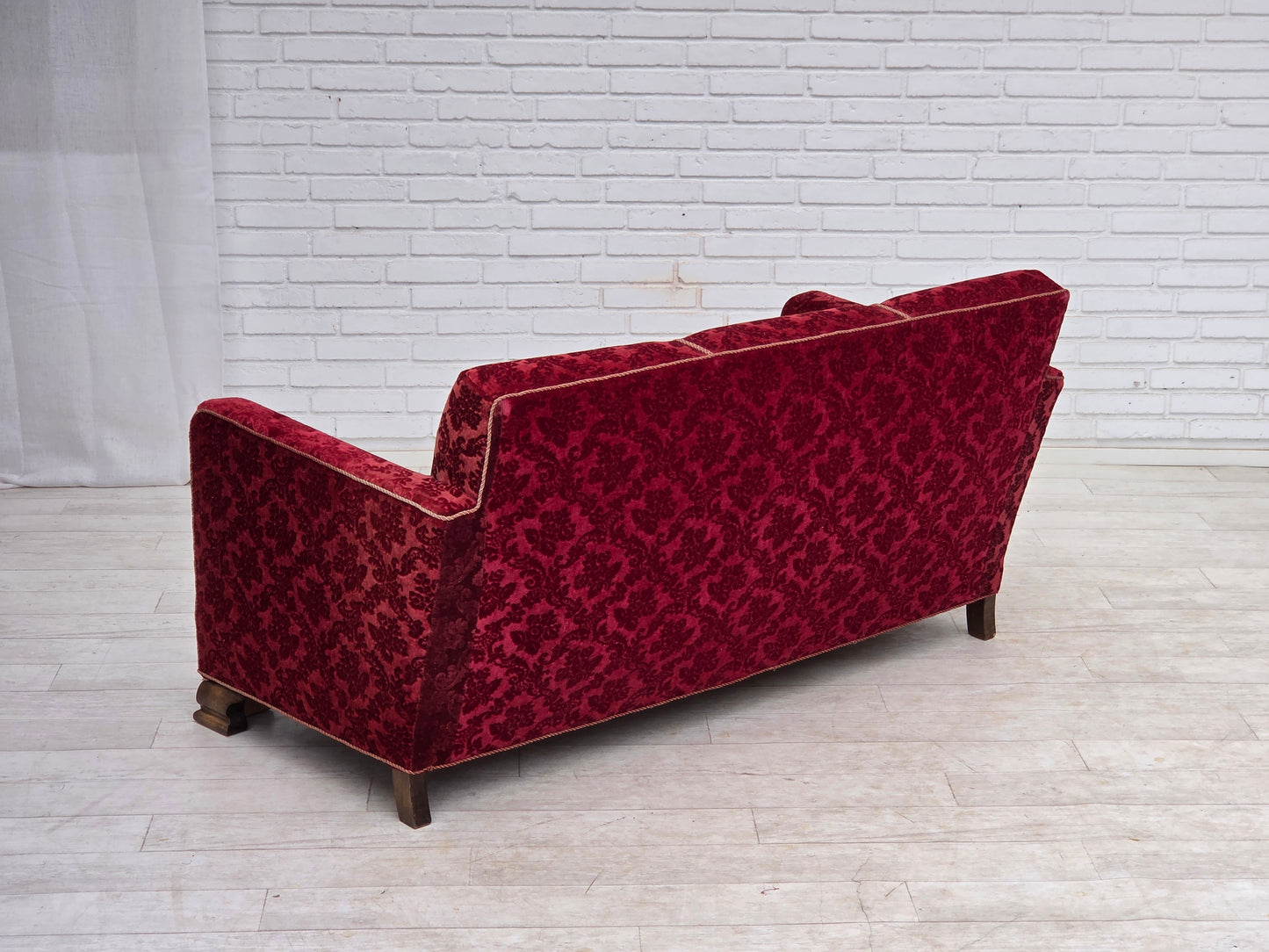 1950s, Danish 3-seater sofa, furniture velour, oak wood.