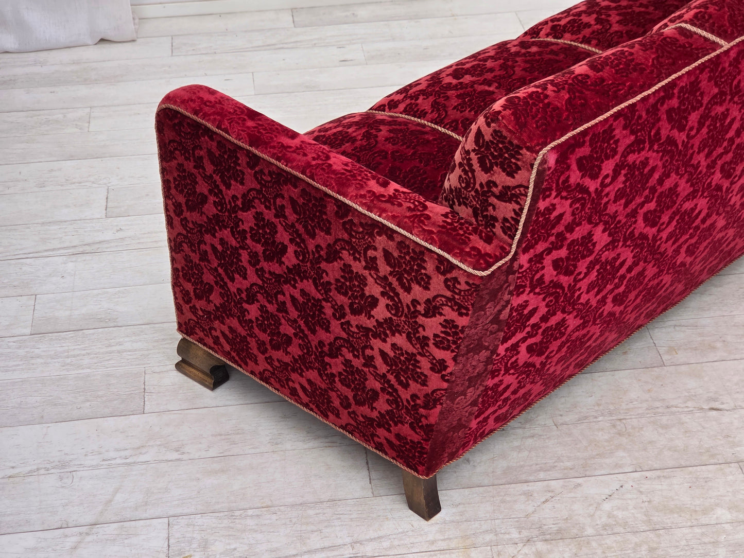 1950s, Danish 3-seater sofa, furniture velour, oak wood.