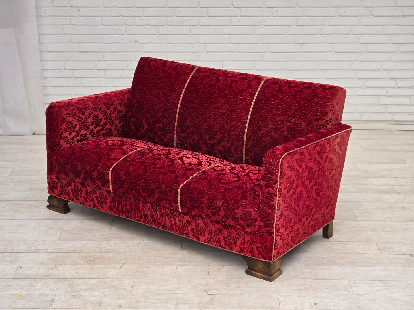 1950s, Danish 3-seater sofa, furniture velour, oak wood.