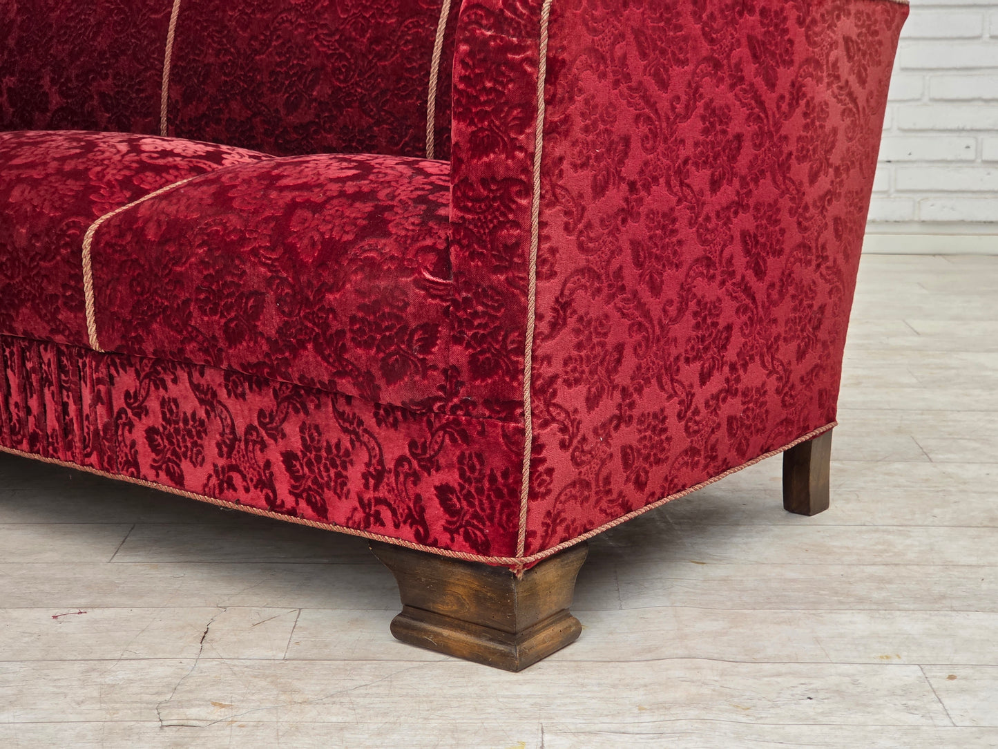 1950s, Danish 3-seater sofa, furniture velour, oak wood.