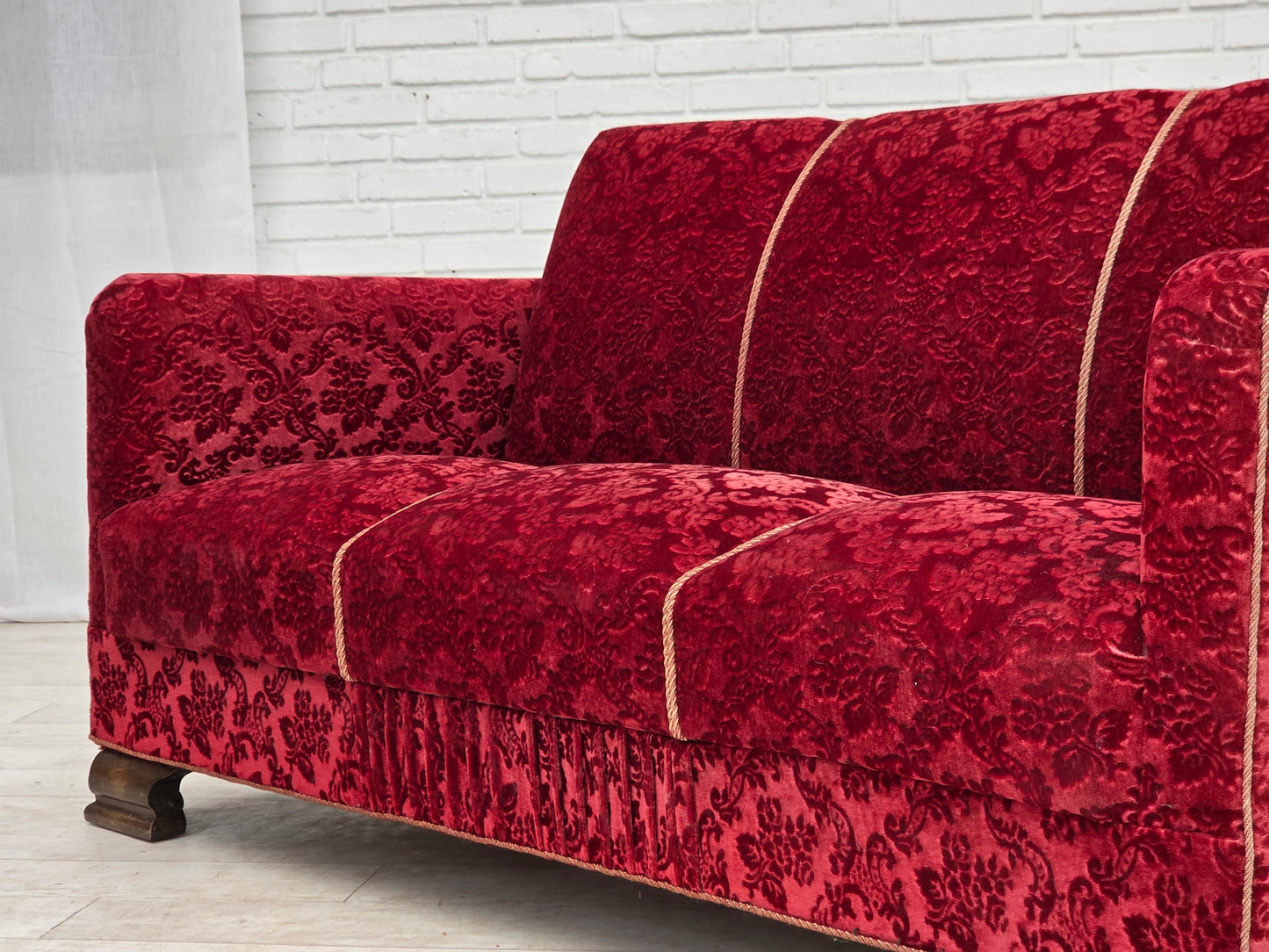 1950s, Danish 3-seater sofa, furniture velour, oak wood.