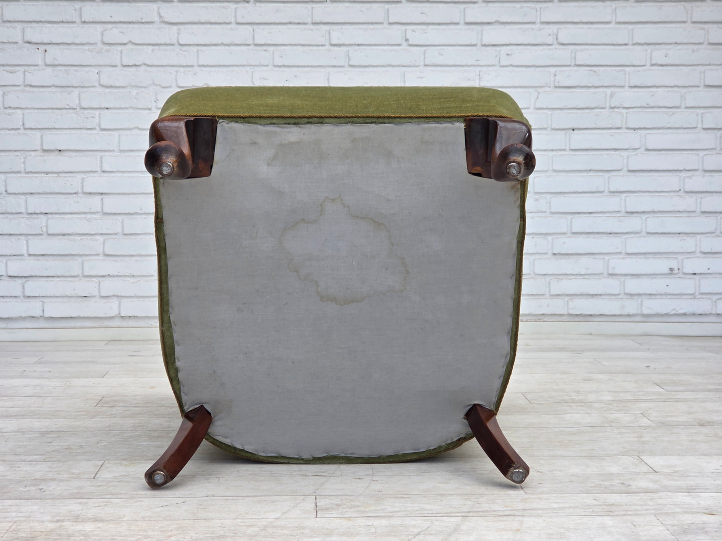 1960s, Scandinavian armchair, green furniture velour, oak wood legs.