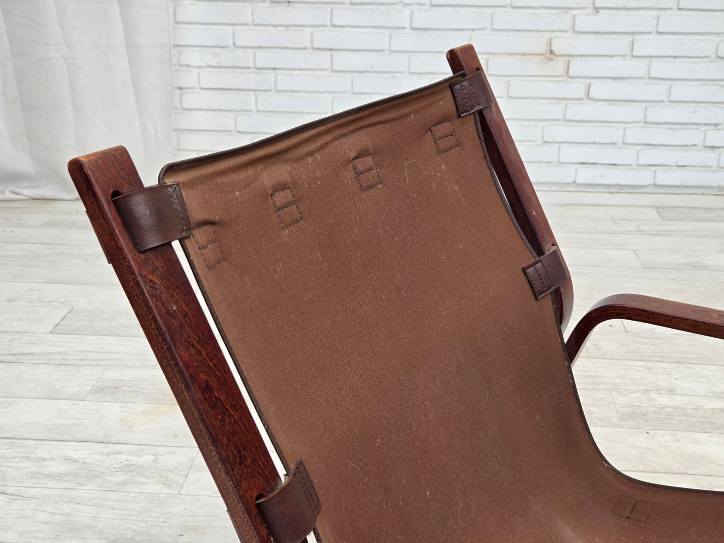 1970s, Norwegian lounge chair, furniture leather, bent wood.