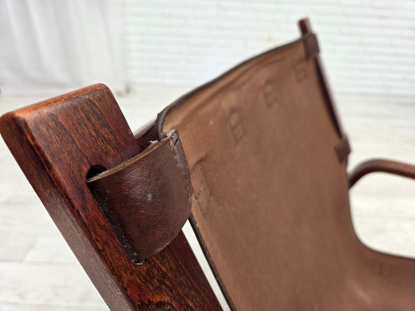 1970s, Norwegian lounge chair, furniture leather, bent wood.