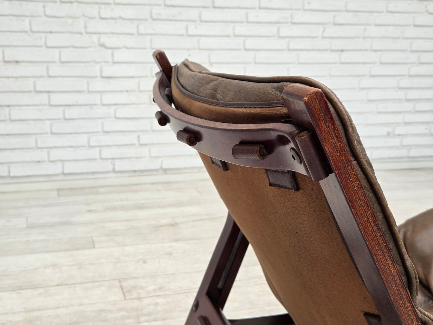 1970s, Norwegian lounge chair, furniture leather, bent wood.