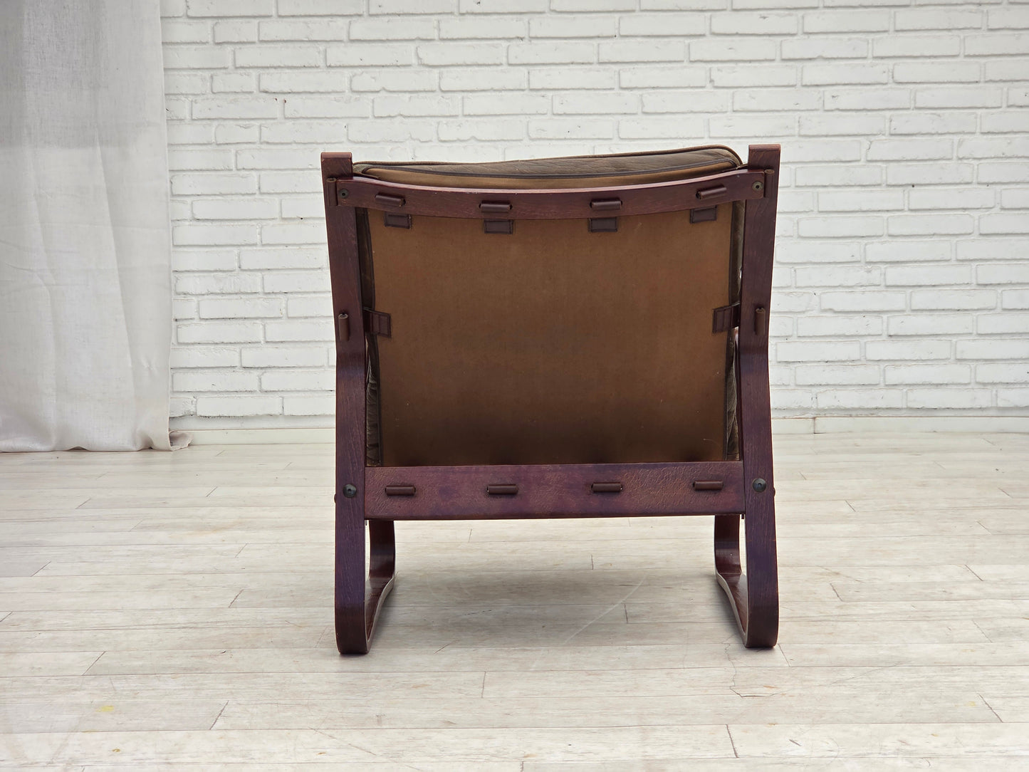 1970s, Norwegian lounge chair, furniture leather, bent wood.