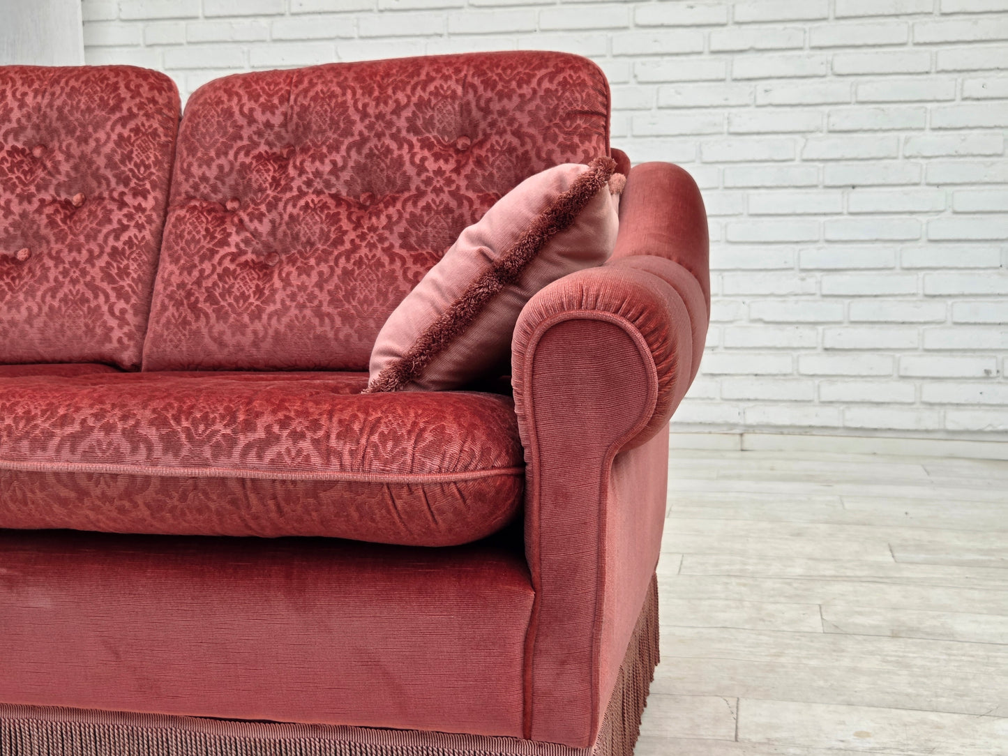 1980s, Scandinavian 2-seater sofa, pink furniture velour.
