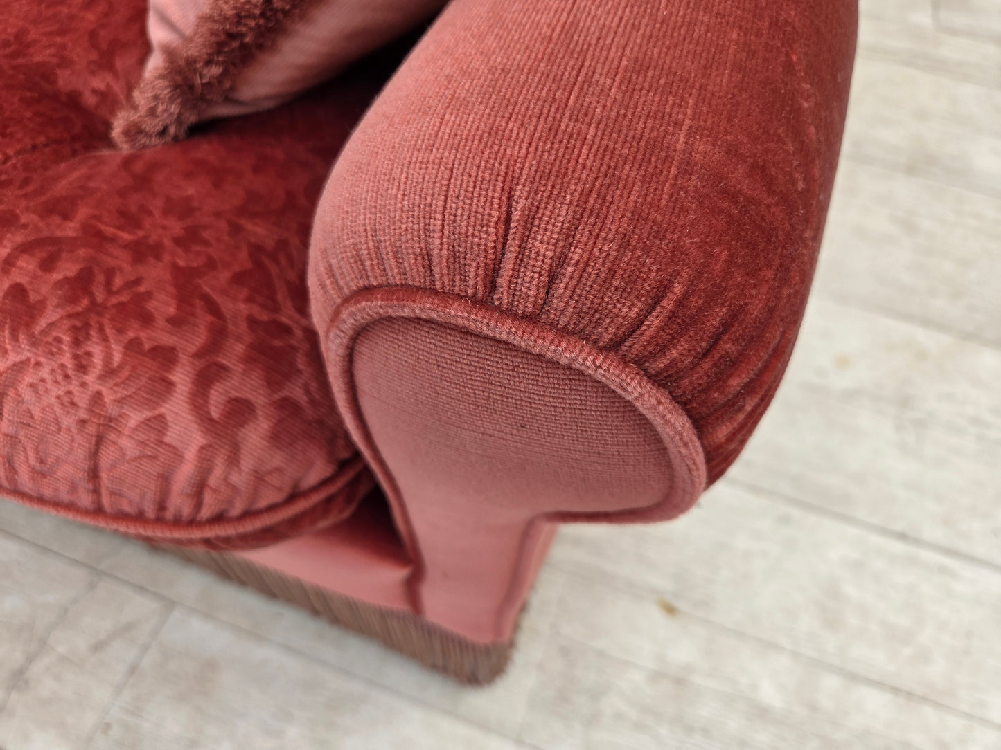 1980s, Scandinavian 2-seater sofa, pink furniture velour.
