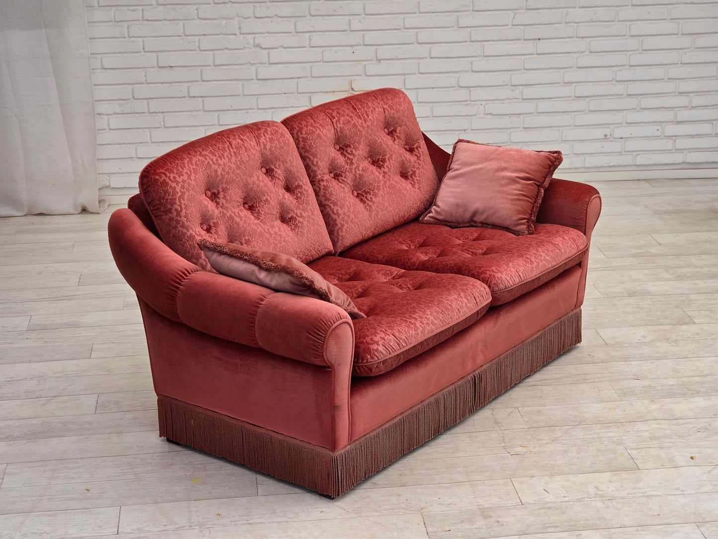 1980s, Scandinavian 2-seater sofa, pink furniture velour.