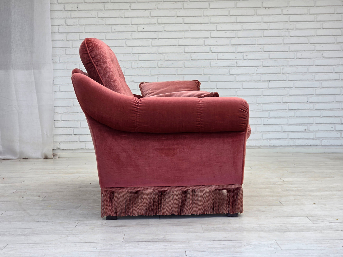 1980s, Scandinavian 2-seater sofa, pink furniture velour.