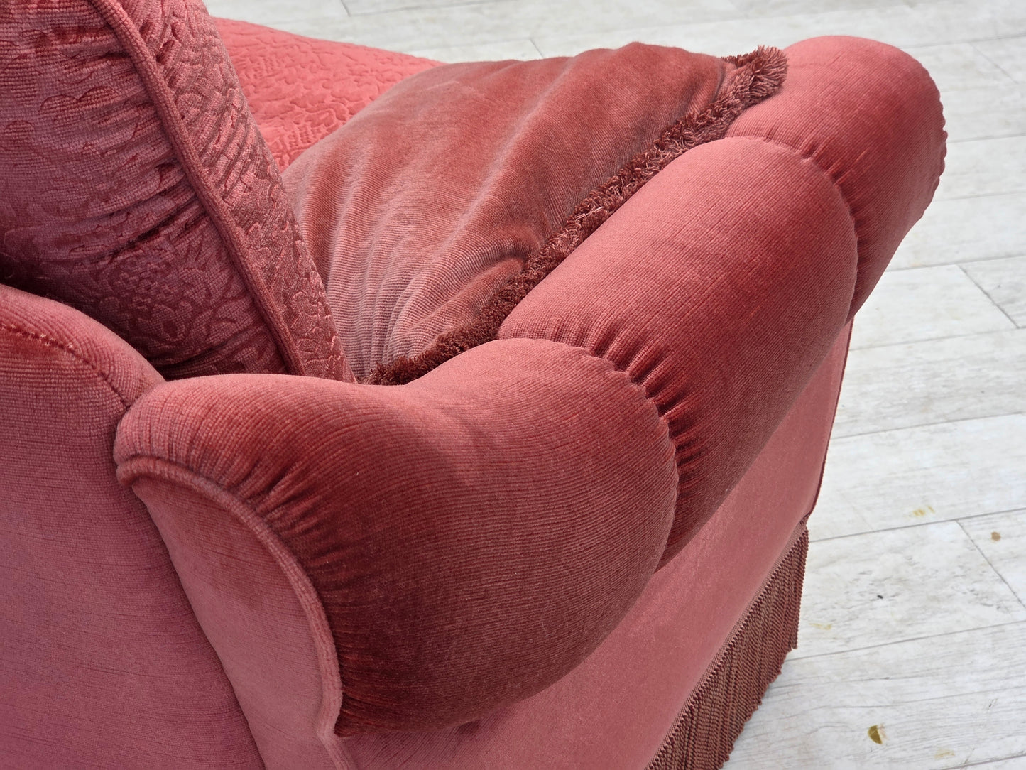 1980s, Scandinavian 2-seater sofa, pink furniture velour.