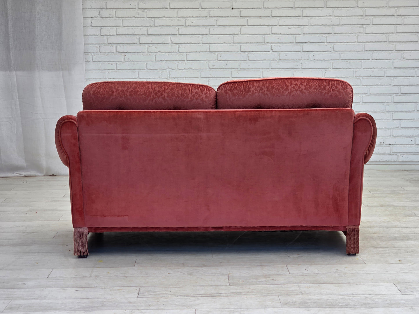 1980s, Scandinavian 2-seater sofa, pink furniture velour.