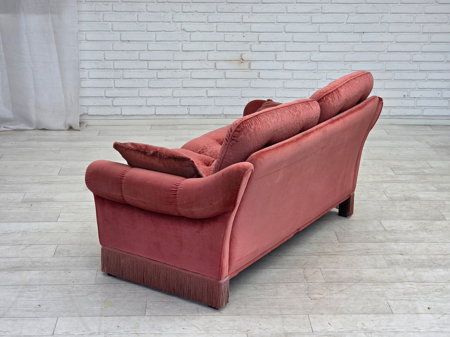 1980s, Scandinavian 2-seater sofa, pink furniture velour.