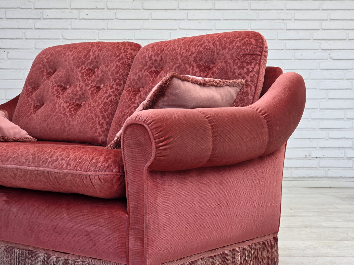 1980s, Scandinavian 2-seater sofa, pink furniture velour.