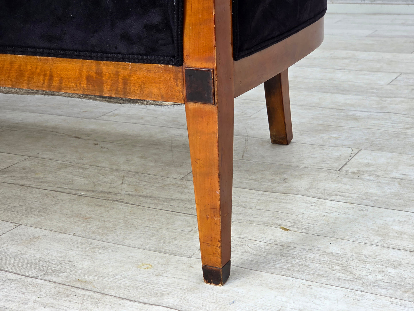 1950s, Danish art deco 2-seater sofa, ash wood, furniture velour.