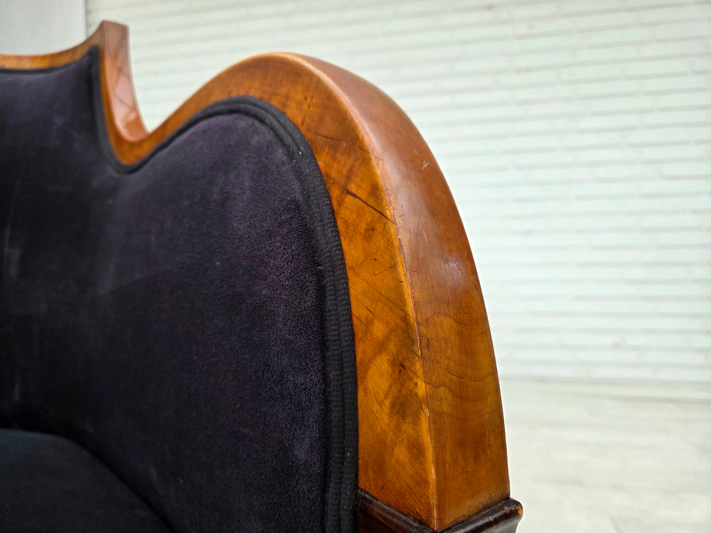 1950s, Danish art deco 2-seater sofa, ash wood, furniture velour.