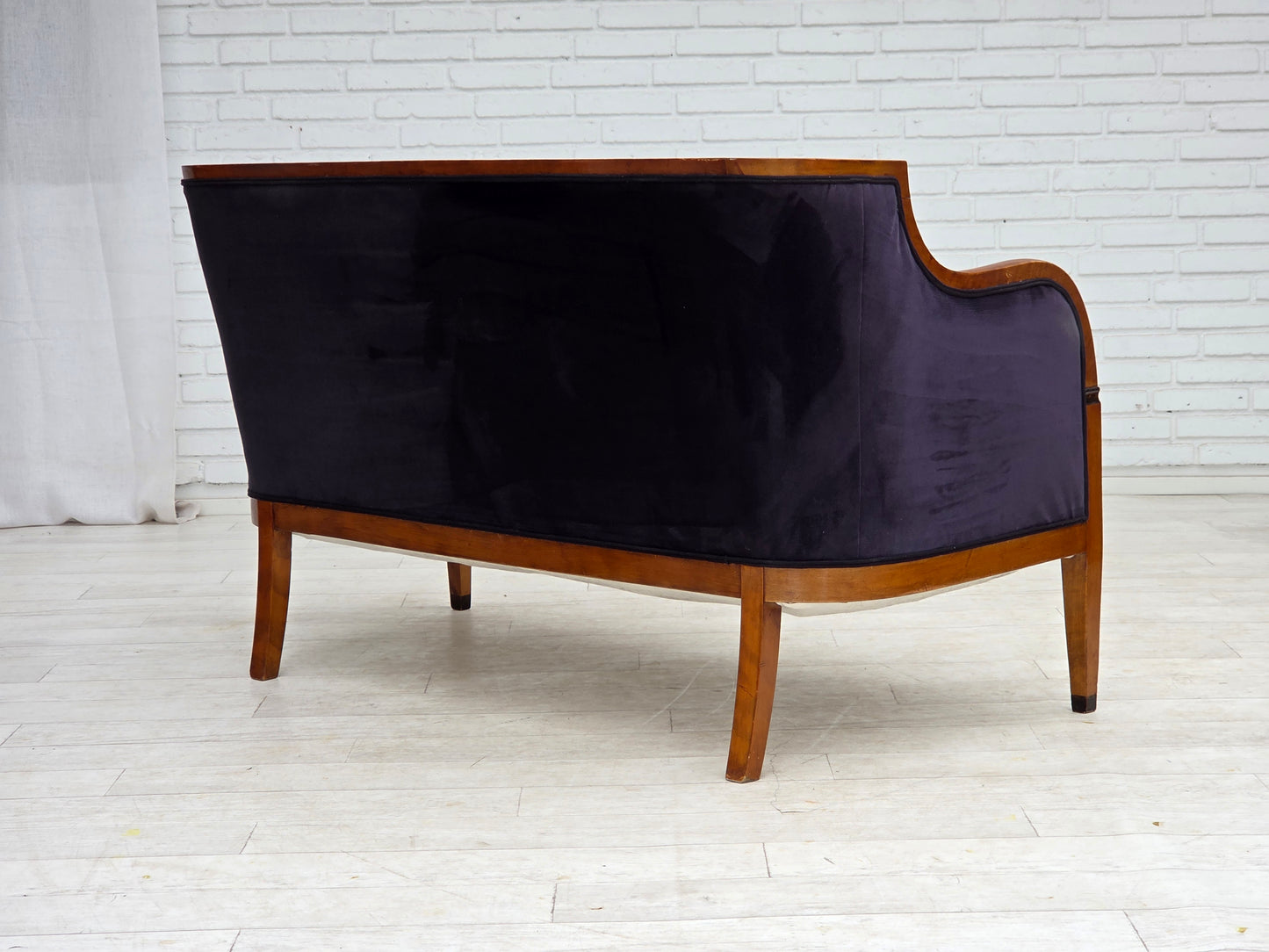 1950s, Danish art deco 2-seater sofa, ash wood, furniture velour.