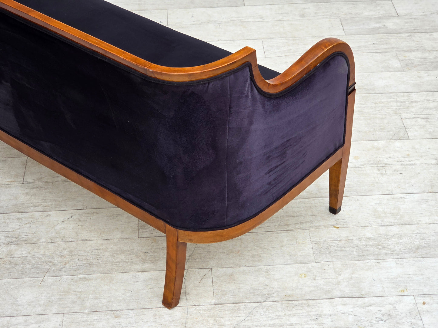 1950s, Danish art deco 2-seater sofa, ash wood, furniture velour.