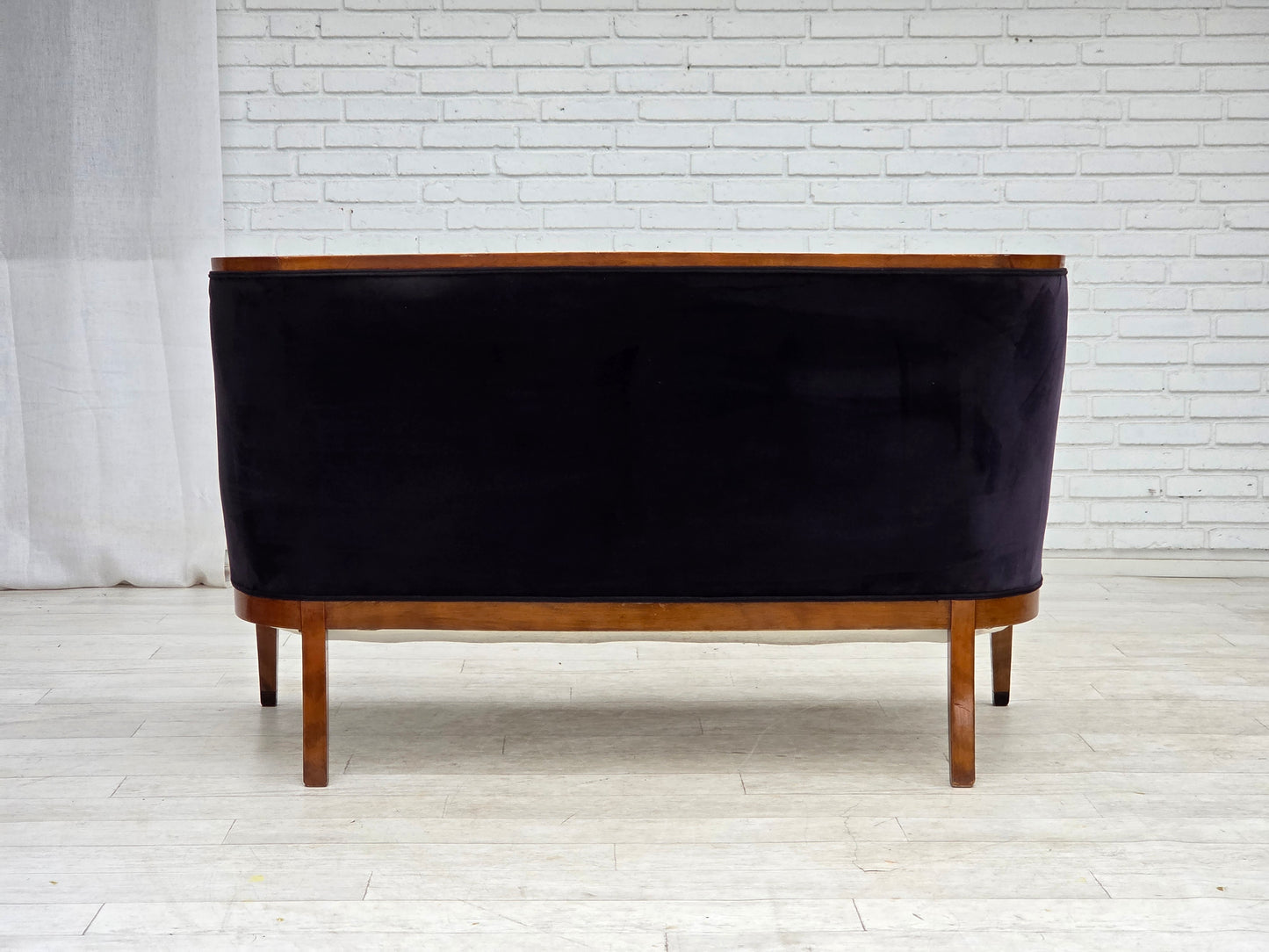 1950s, Danish art deco 2-seater sofa, ash wood, furniture velour.