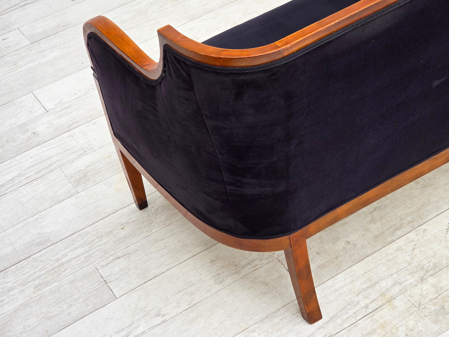 1950s, Danish art deco 2-seater sofa, ash wood, furniture velour.