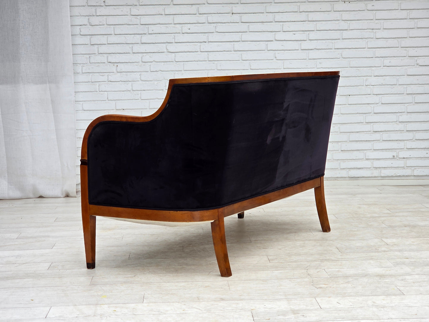 1950s, Danish art deco 2-seater sofa, ash wood, furniture velour.