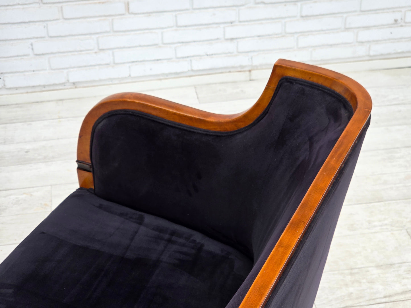 1950s, Danish art deco 2-seater sofa, ash wood, furniture velour.