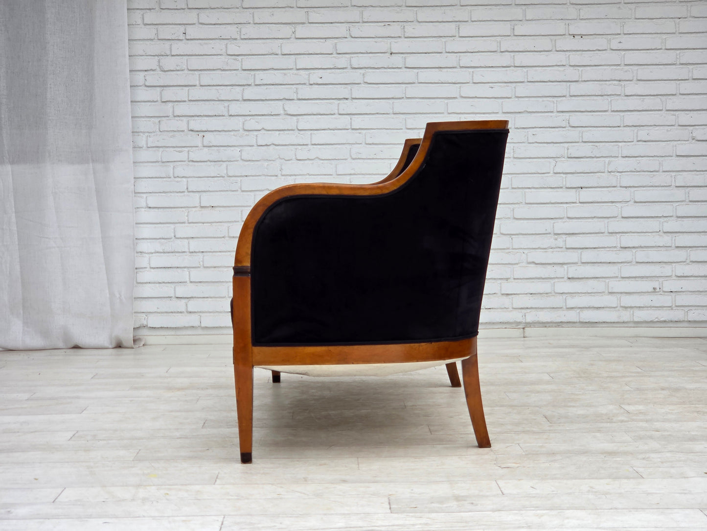 1950s, Danish art deco 2-seater sofa, ash wood, furniture velour.
