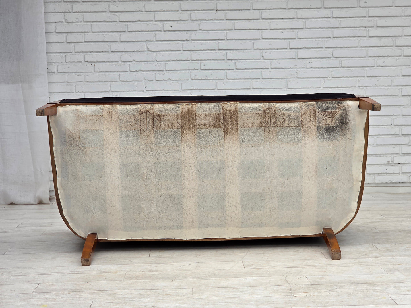 1950s, Danish art deco 2-seater sofa, ash wood, furniture velour.