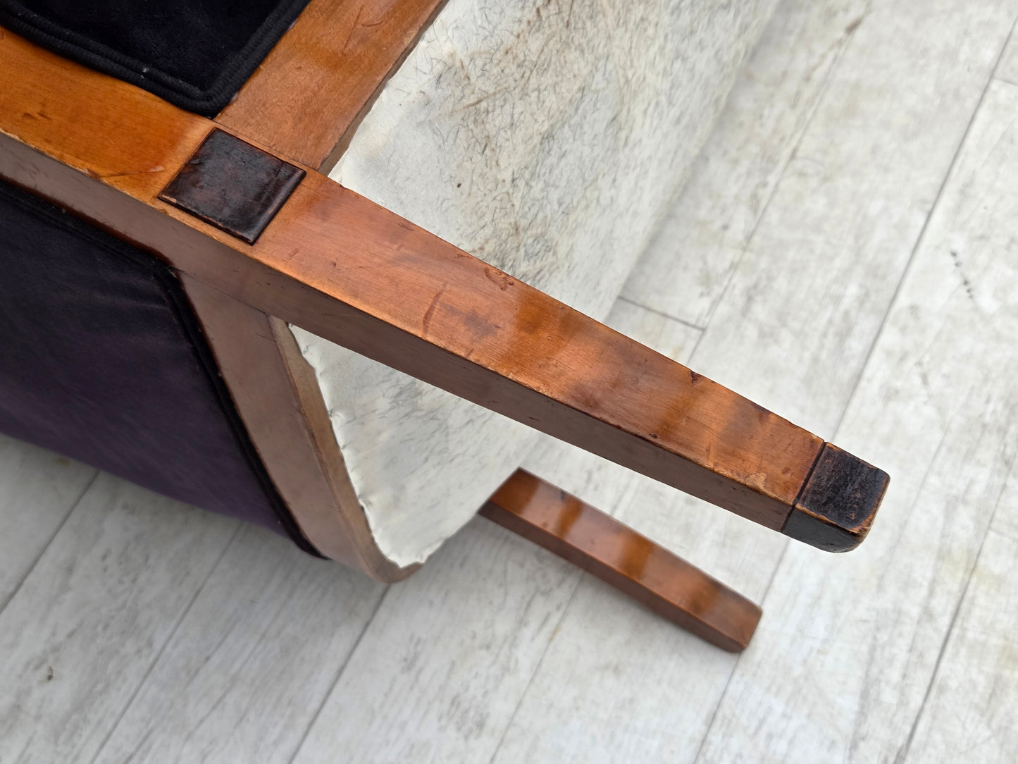 1950s, Danish art deco 2-seater sofa, ash wood, furniture velour.