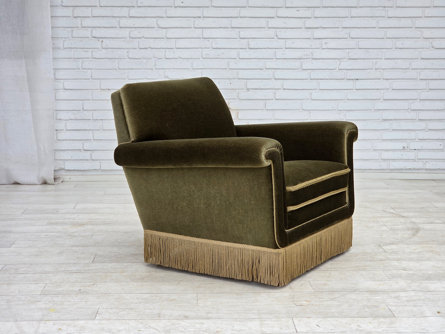 1970s, Danish armchair, original green furniture velour.