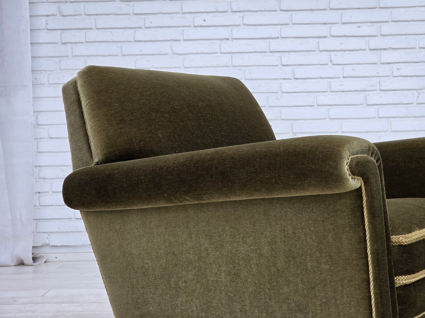 1970s, Danish armchair, original green furniture velour.