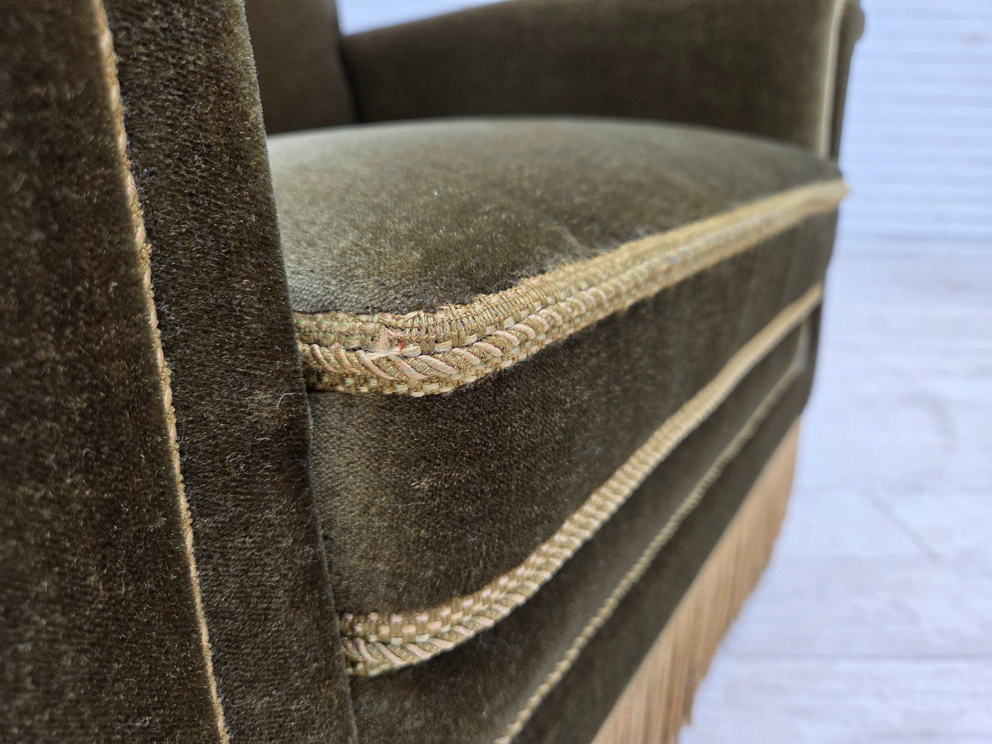 1970s, Danish armchair, original green furniture velour.