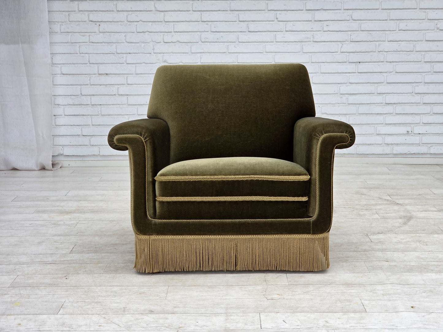 1970s, Danish armchair, original green furniture velour.