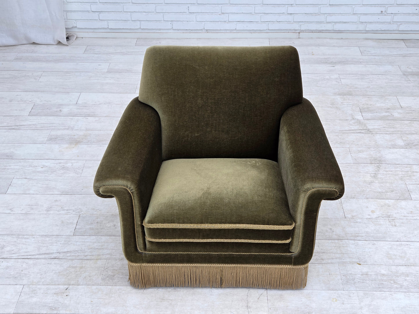1970s, Danish armchair, original green furniture velour.