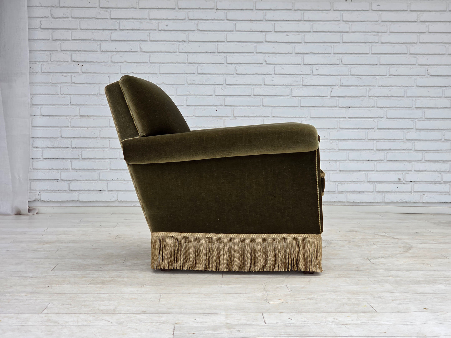 1970s, Danish armchair, original green furniture velour.
