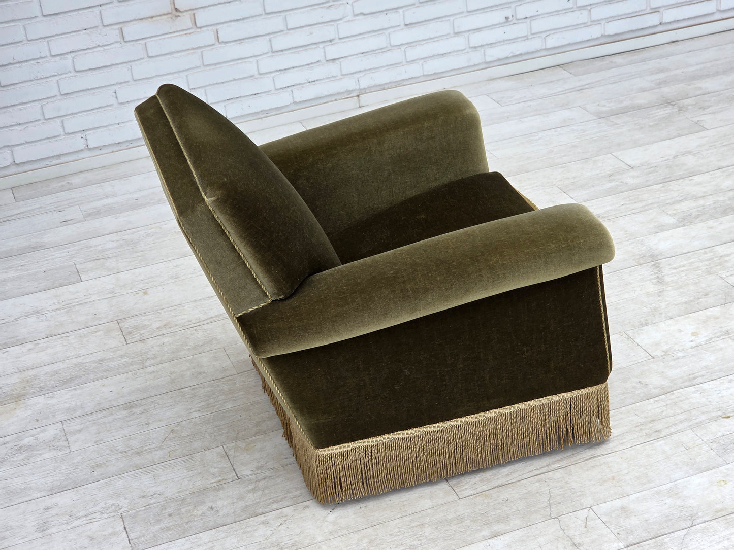1970s, Danish armchair, original green furniture velour.