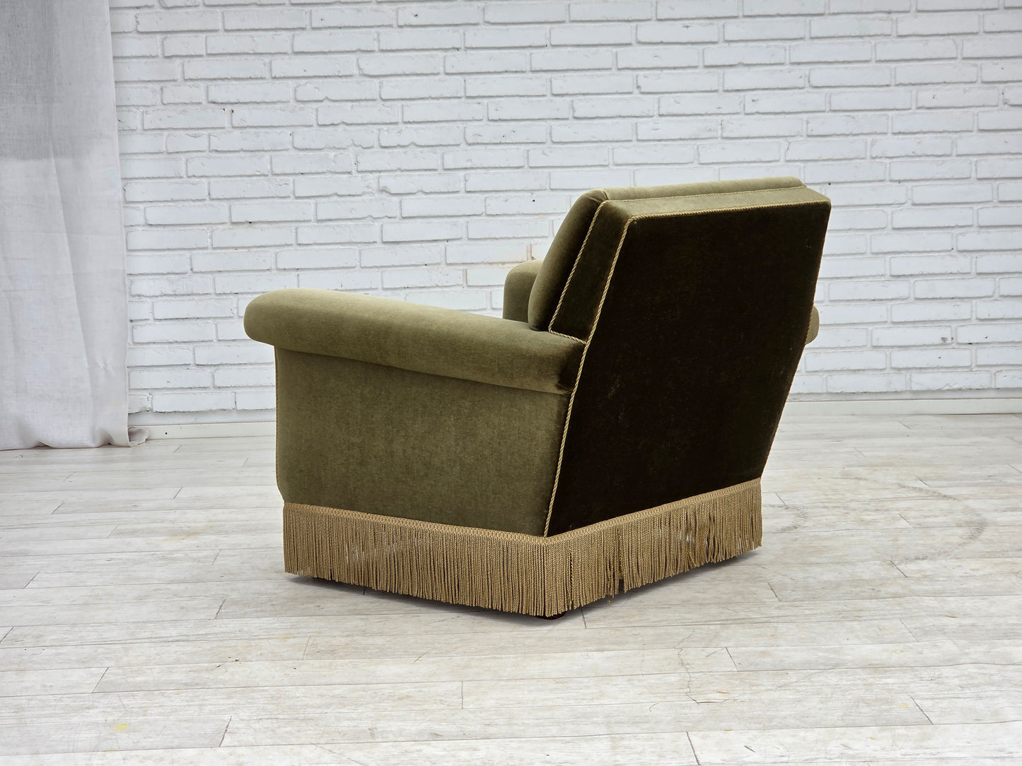 1970s, Danish armchair, original green furniture velour.
