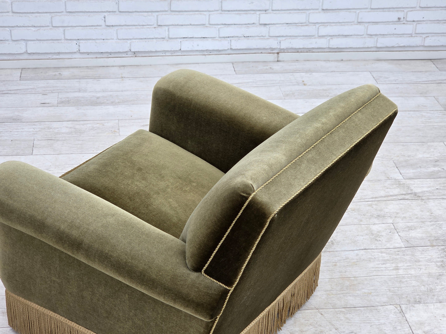 1970s, Danish armchair, original green furniture velour.
