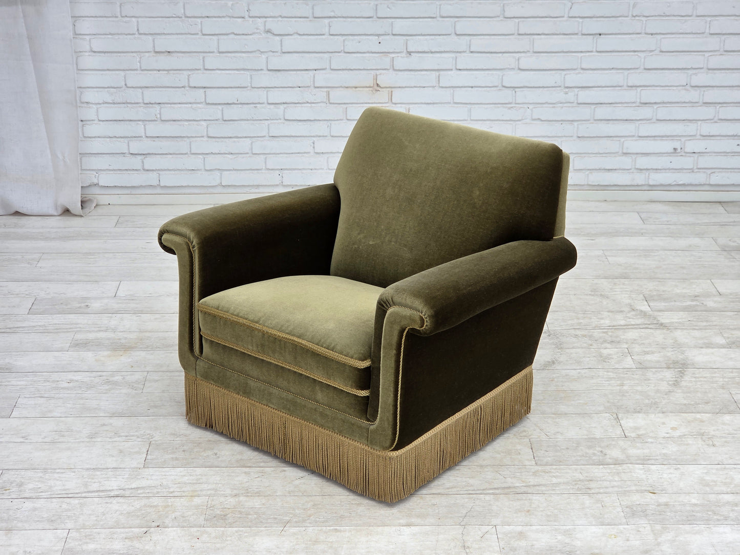 1970s, Danish armchair, original green furniture velour.