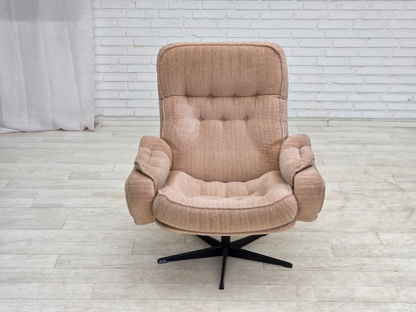 1970s, Danish swivel armchair, beige furniture fabric.