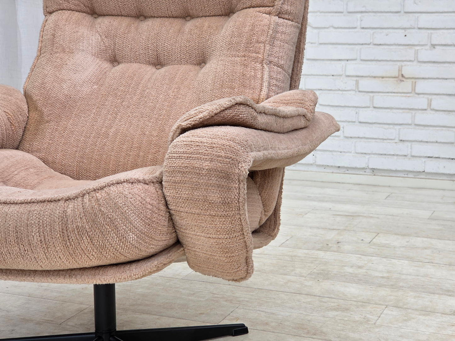 1970s, Danish swivel armchair, beige furniture fabric.