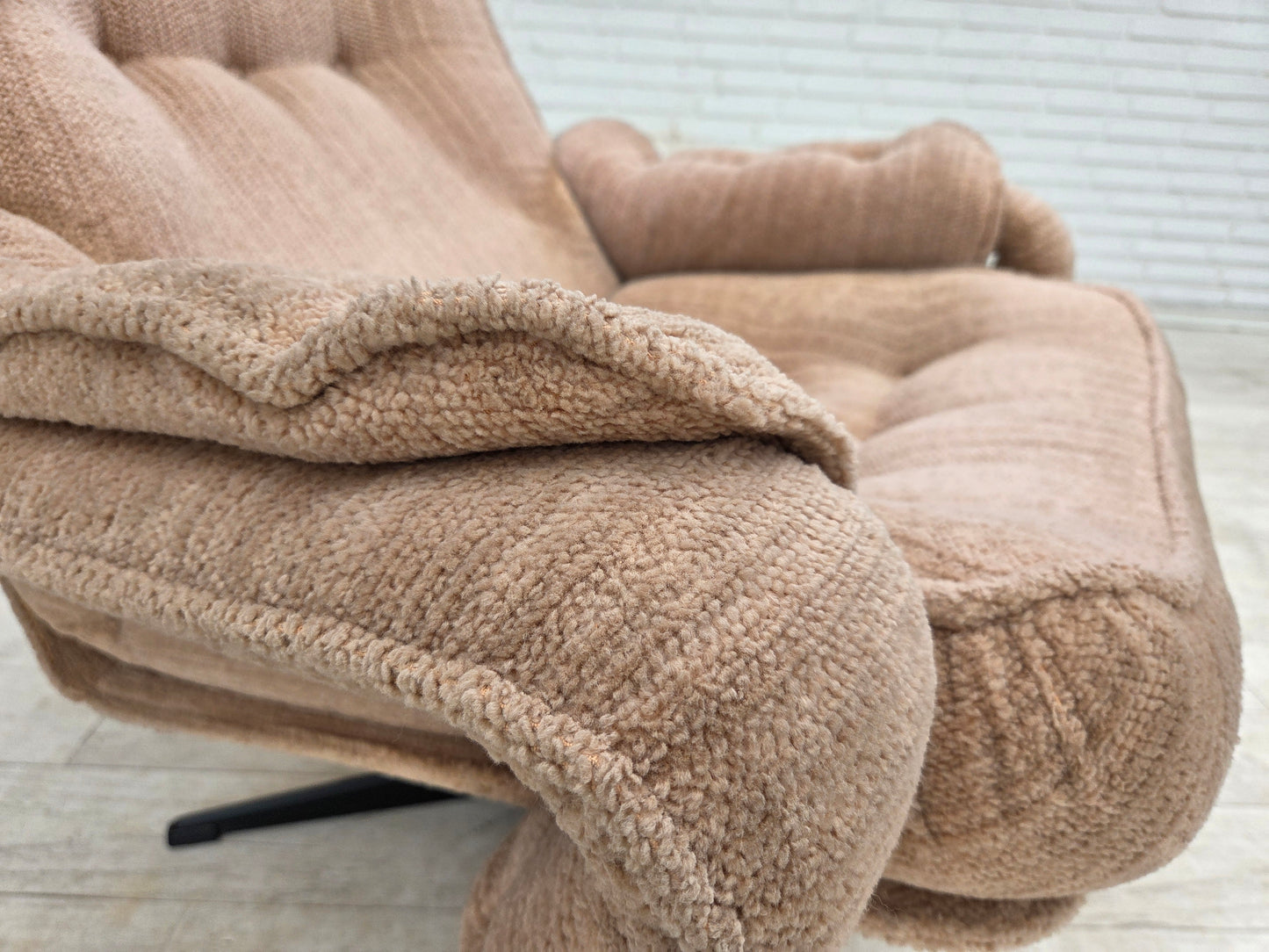 1970s, Danish swivel armchair, beige furniture fabric.