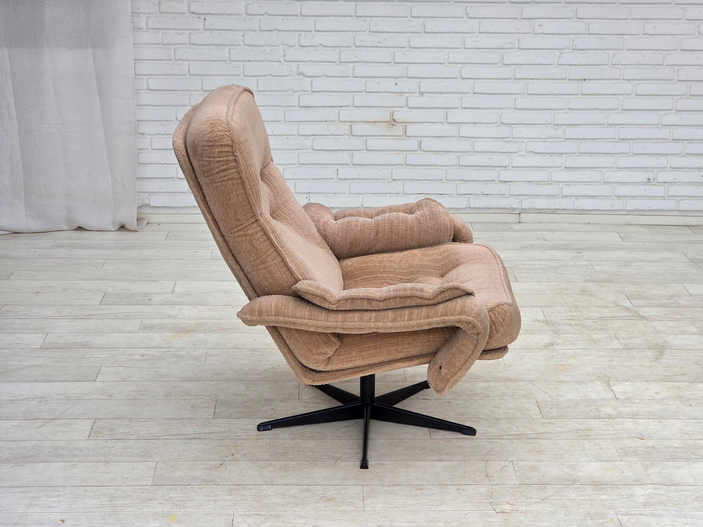 1970s, Danish swivel armchair, beige furniture fabric.