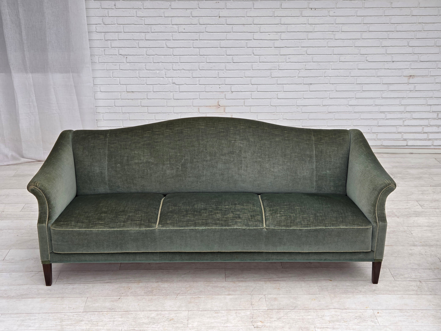 1960s, 3-seater Danish sofa, green furniture velour.