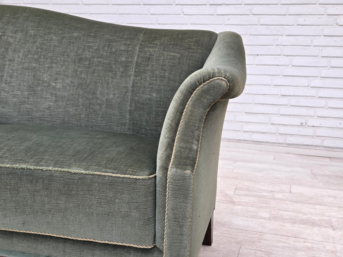 1960s, 3-seater Danish sofa, green furniture velour.
