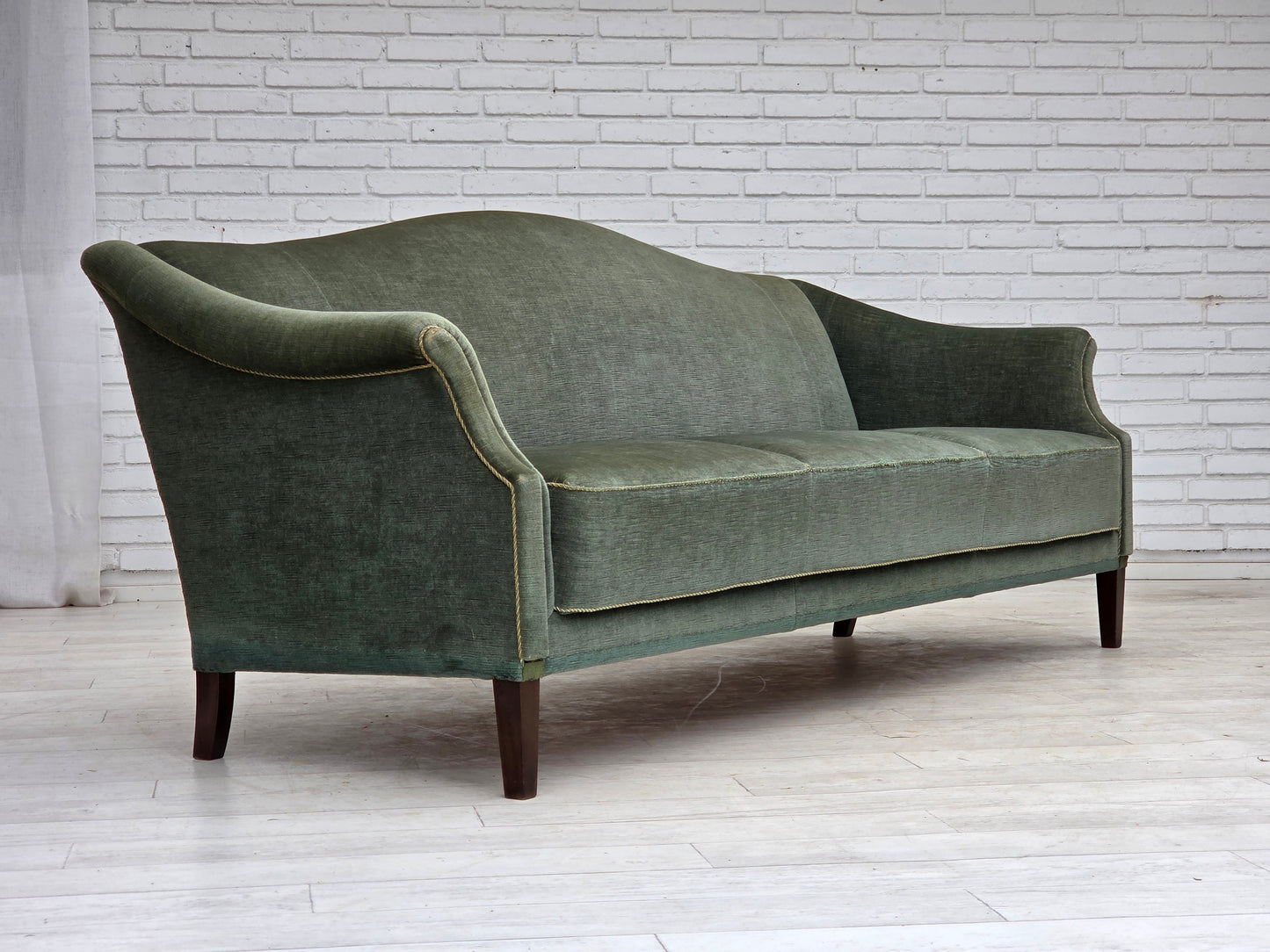1960s, 3-seater Danish sofa, green furniture velour.