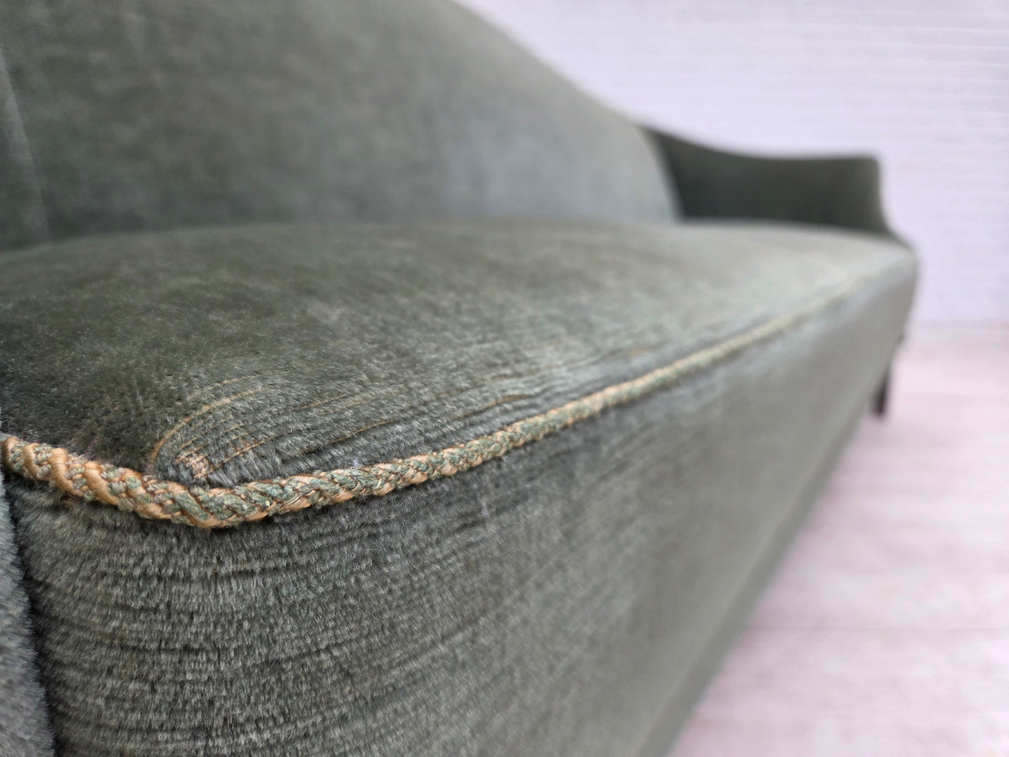 1960s, 3-seater Danish sofa, green furniture velour.