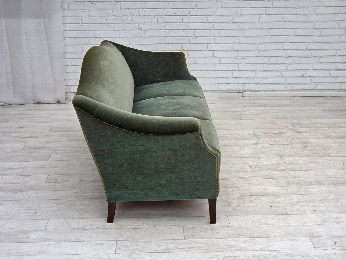 1960s, 3-seater Danish sofa, green furniture velour.