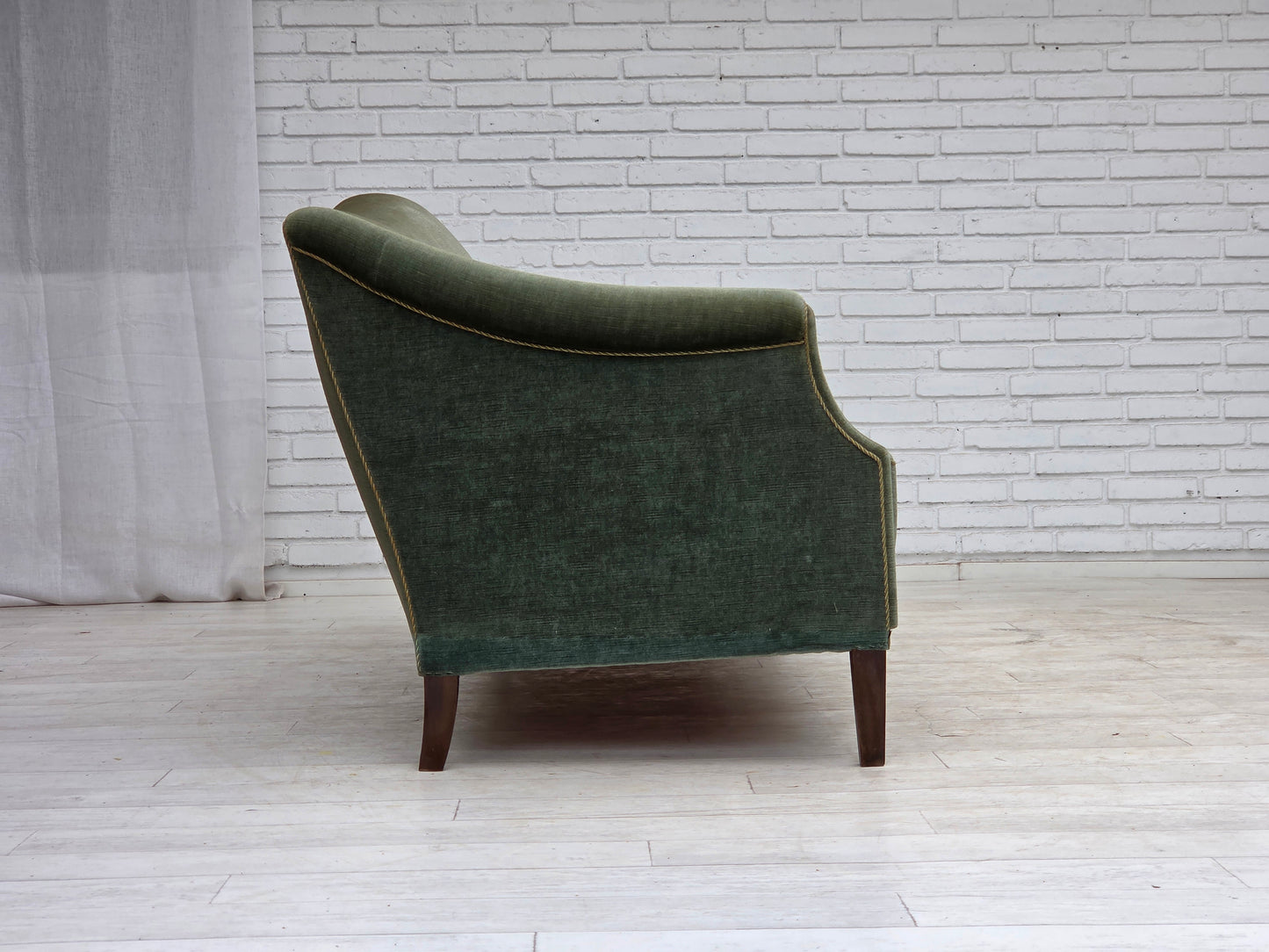 1960s, 3-seater Danish sofa, green furniture velour.